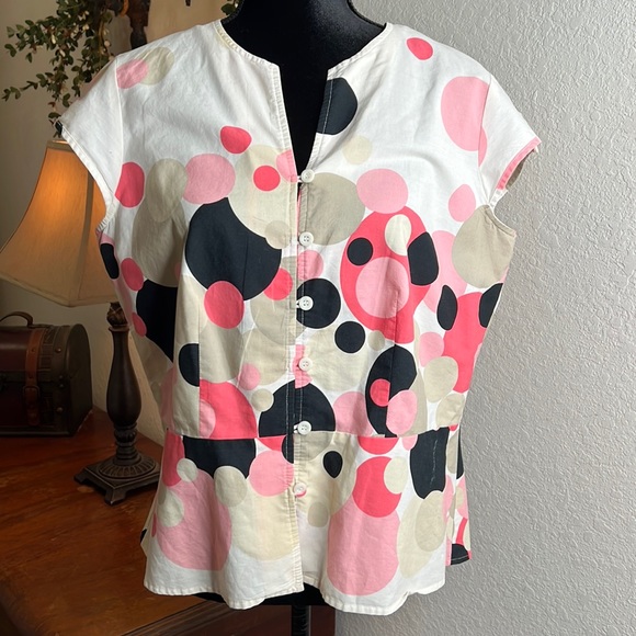 Emma James Tops - Emma James | Bubbles Cotton Button Down Peplum Blouse | Size 14
